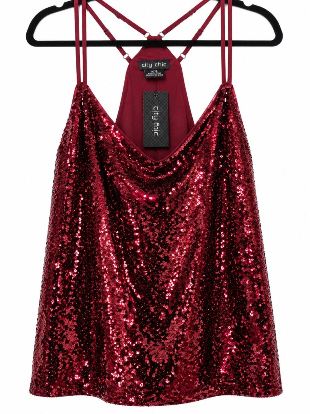 City Chic Glimmer RED RUBY Sequin Cami Top –  Plus Size M / 18W – New WithTAGS